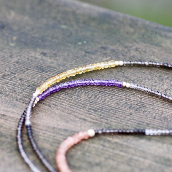 Citrine Amethyst Sunstone Wrap Bracelet Convertible Necklace 14k Gold Filled - Picture 7 of 7